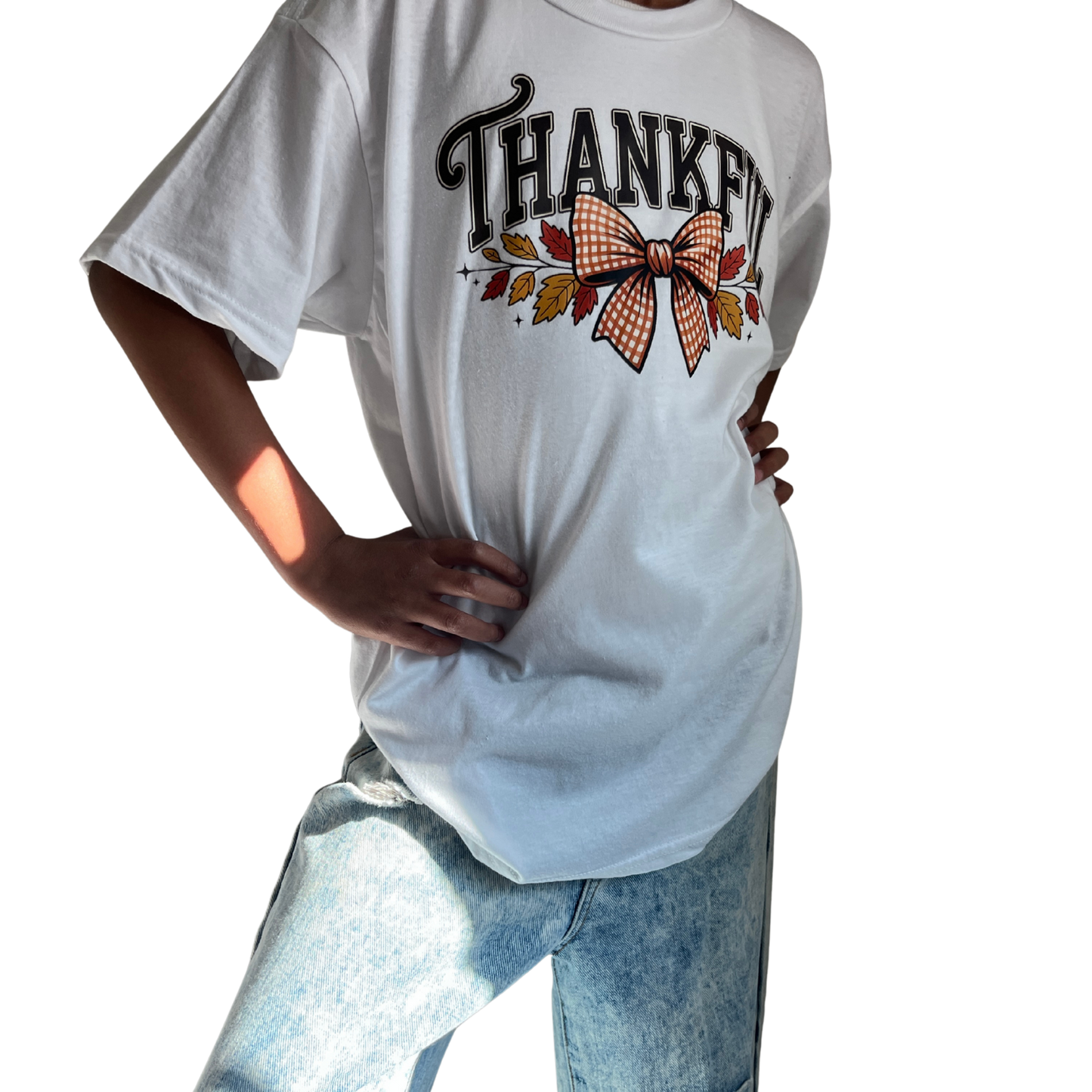 “Thankful” Fall Bow T-Shirt | Thanksgiving Autumn Tee