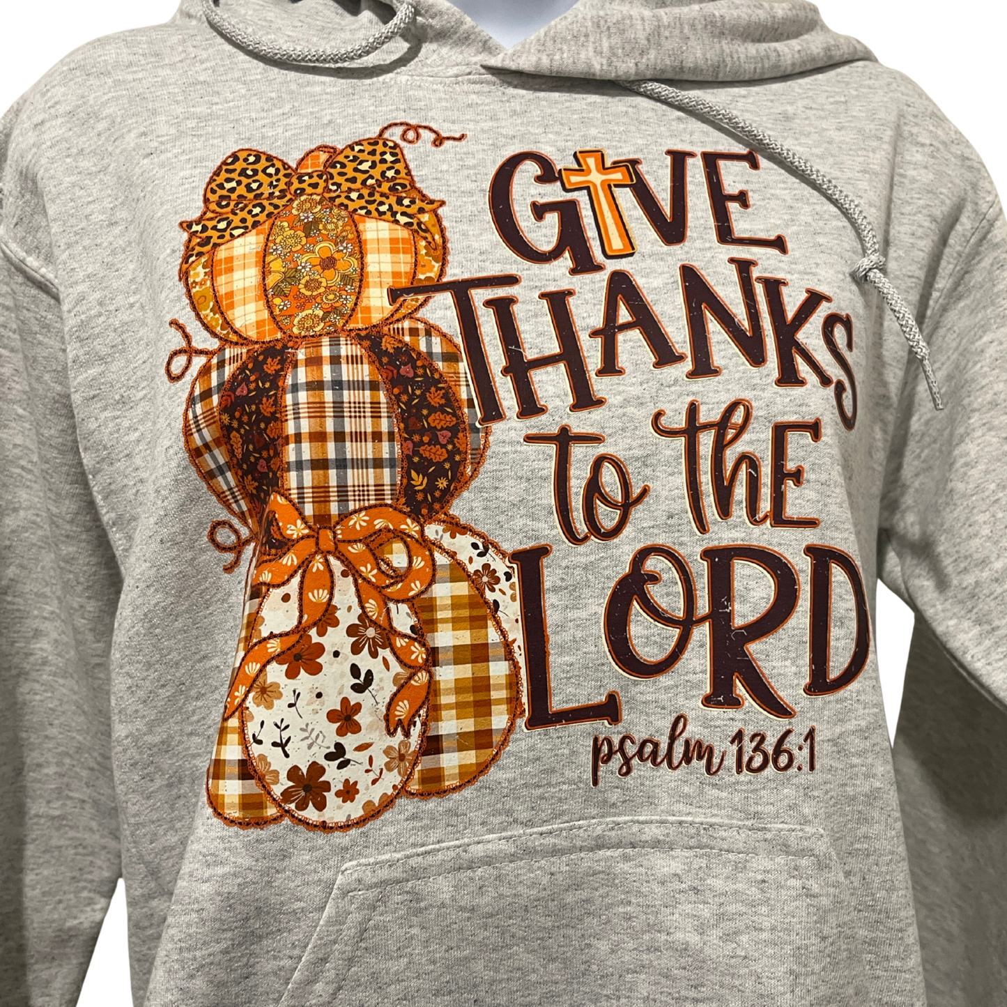 “Give Thanks to the Lord” Fall Faith Hoodie | Psalm 136:1 Sweatshirt