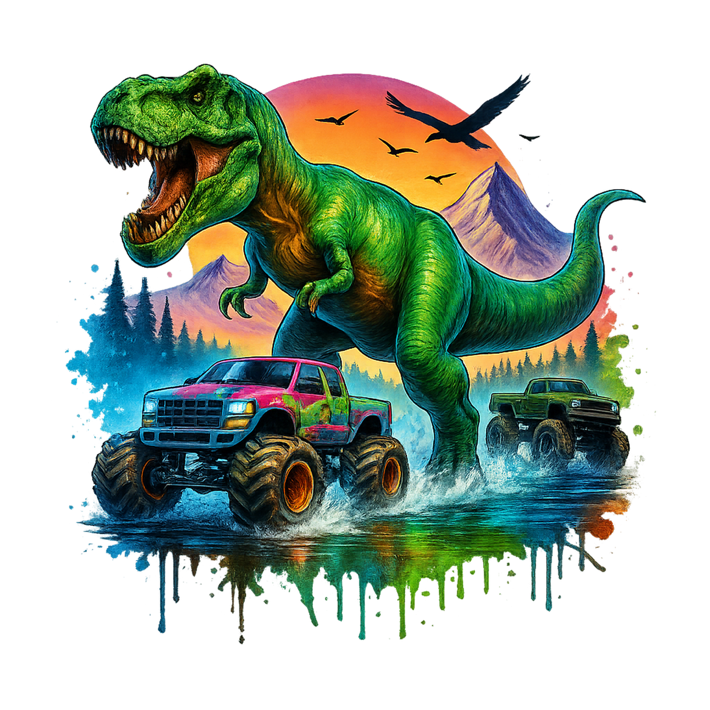 “Dino Truck Adventure” T-Shirt | Monster Truck & T-Rex Graphic Tee