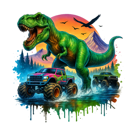 “Dino Truck Adventure” T-Shirt | Monster Truck & T-Rex Graphic Tee