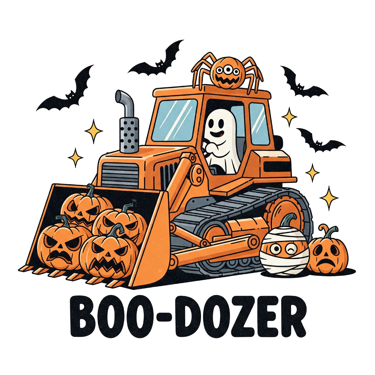 “Boo-Dozer” Halloween Kids Shirt | Cute Ghost & Pumpkin Bulldozer Tee