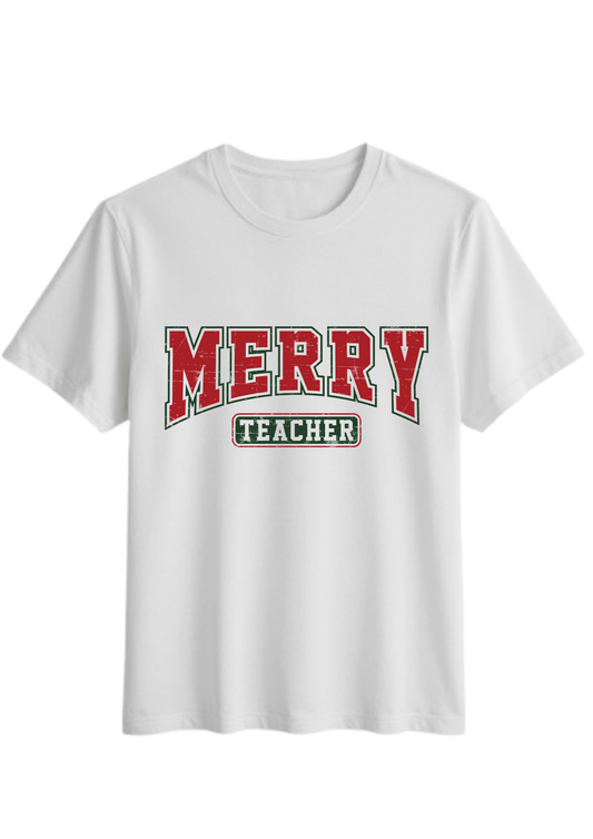 “Merry Teacher” Retro Christmas Sweatshirt | Festive Holiday Teacher Shirt