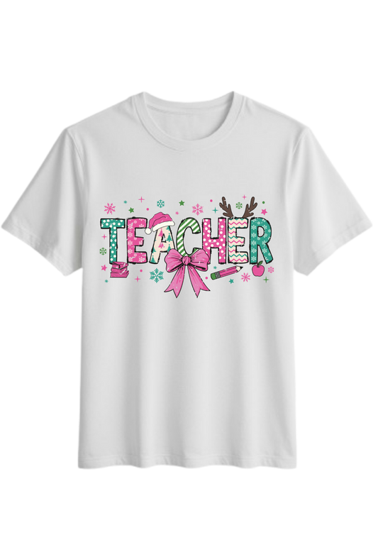 “Teacher” Holiday T-Shirt | Cute Festive Teacher Graphic Tee