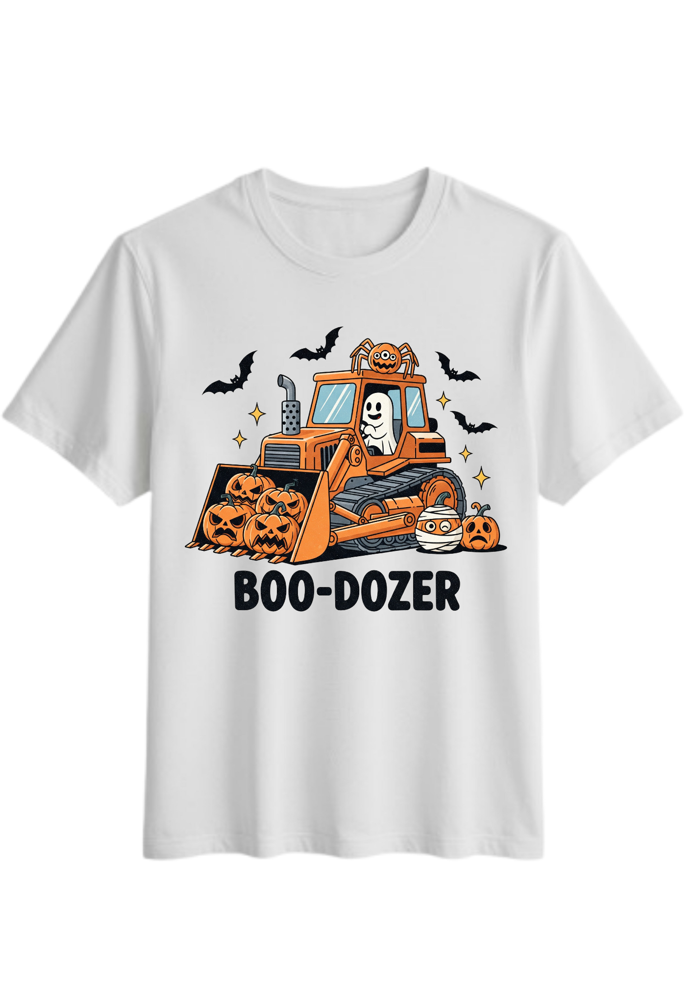 “Boo-Dozer” Halloween Kids Shirt | Cute Ghost & Pumpkin Bulldozer Tee
