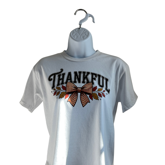 “Thankful” Fall Bow T-Shirt | Thanksgiving Autumn Tee