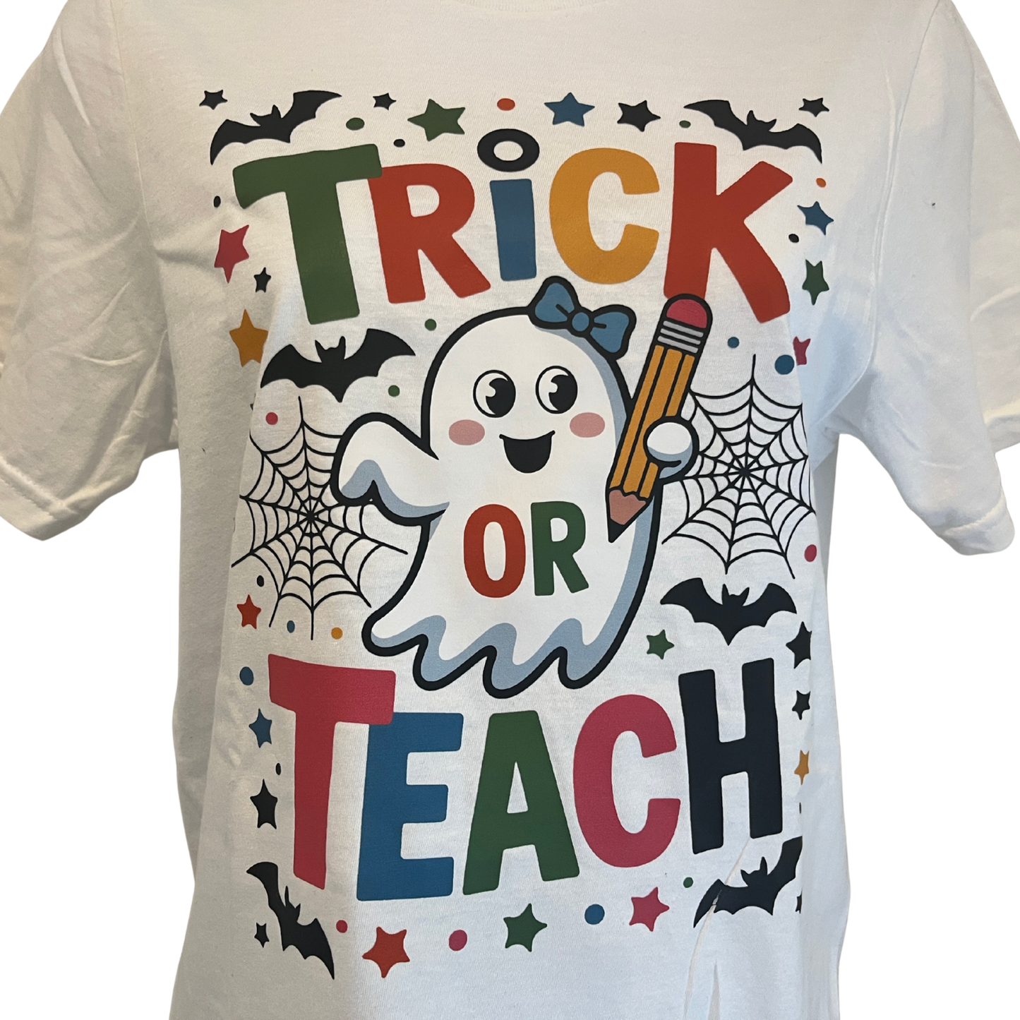 “Trick or Teach” Halloween Teacher T-Shirt | Cute Ghost Classroom Tee