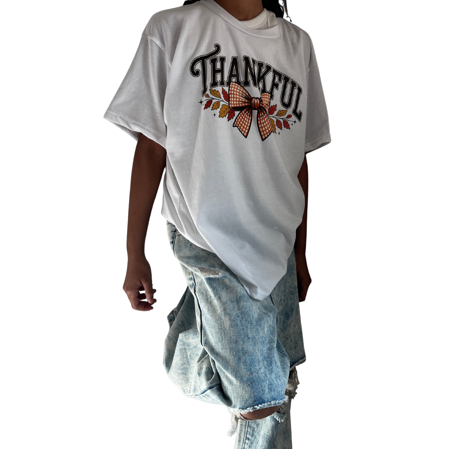 “Thankful” Fall Bow T-Shirt | Thanksgiving Autumn Tee