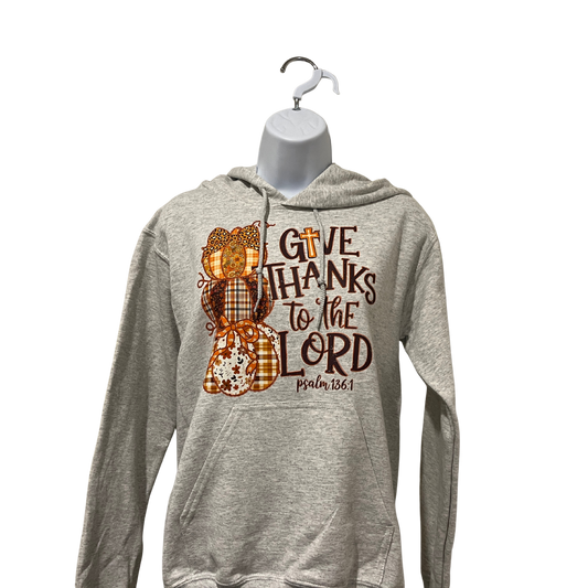 “Give Thanks to the Lord” Fall Faith Hoodie | Psalm 136:1 Sweatshirt